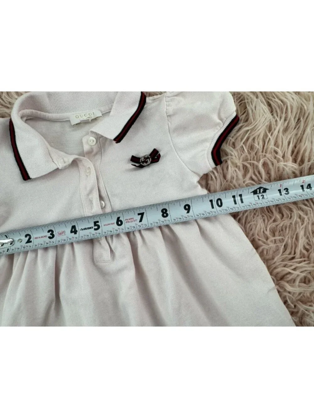 Gucci Baby Girl Light Pink Dress with Navy and Burgundy Trim Size 12M-18M